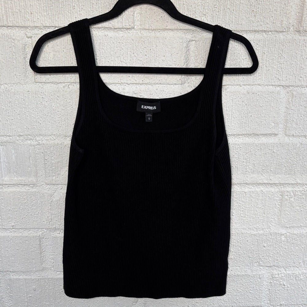 Express Ribbed Square Neck Classic Black Tank Top sz M